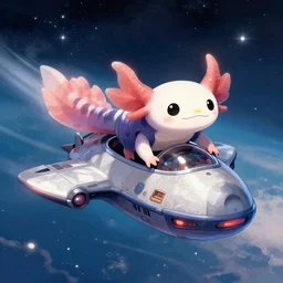 human/Axolotl hybrid flying a space ship