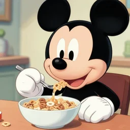 mickey mouse eating cereal
