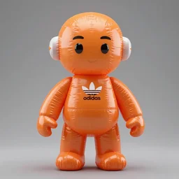accurate detailed pvc inflated orange colored god, full body, futuristic, concept art, character only, detailed art, adidas streetwear, figurine!!!, studio lighting, grey background, no shadow, trending on artstation, 4 k, sharp, highly - detailed, focus on face!!!