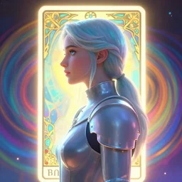 side portrait, imogen poots knight, gloomhaven, soft, smooth, luminescent, art nouveau tarot, backlit glow, colorful swirly ripples, gaudy colors, aesthetic octane render, unreal engine!, 8 k, by greg rutkowski, jesper ejsing, rhads, ilya kuvshinov, cushart krenz