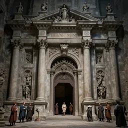 the massive entrance to the dungeon, by gaston bussiere, j. c. leyendecker, craig mullins, donato giancola, greg rutkowski, symmetry!!, highly detailed, sharp focus