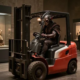 cthulhu driving a forklift in a museum, in the movie the godfather
