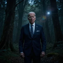 joe biden as the silence from doctor who in forest, creepy joe biden, tall trees, night, creepy, horror, movie still, dark, haunted, cinematic lighting, ray tracing, octane render, long lens, shallow depth of field, bokeh, anamorphic lens flare, 8 k, hyper detailed, 3 5 mm film grain