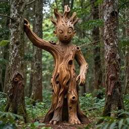 a wood spirit in the trees, photorealistic, by wlop, 4 k resolution h 7 6 8