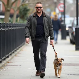 Tom Hardy dog walking by Mannet