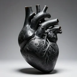 cinematic lighting professional photograph of geometric scientific sculpture of a human left ventricle made of carved black frosted glass and silicone tubing, fractal 3 d structure, sculpted by barbara hepworth and naum gabo, high contrast shocking detail trending on artstation 8 k