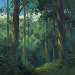 a painting of trees in a forest with a sky background, a matte painting by makoto shinkai kaii higashiyama, deviantart, australian tonalism, matte drawing, concept art, matte painting