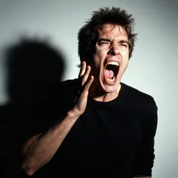 famous photo of man screaming in terror by photographer annie leibovitz. canon ef 8 5 mm f / 1. 8 usm, chiaroscuro
