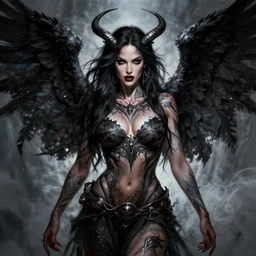symmetry!! gantz portrait of megan fox as a tattooed dark angel, unholy, intricate, highly detailed, dynamic lighting, digital art, digital painting, artstation, terence nielsen, sharp focus, illustration, art by artgerm and greg rutkowski and moebius, 8 k