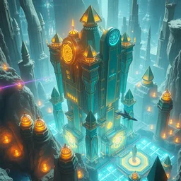 utopian civilization, highly detailed crystal temples and gemstone relics, gold relics, digital painting, solid cube of light, hard edges, artstation, futuristic poster scifi, lasers and neon circuits, sharp focus, illustration, 8 k, highly detailed, aerial view