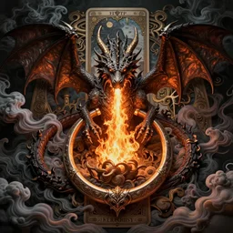 elden ring and doom themed, highly intricate matte painting centered portrait of an ancient dragon breathing fire, surrounded by flowing swirling smoke clouds, complex, tarot card, powerful, cinematic, beautifully lit, by john howe, zdizslaw beksinski, felix englund, karol bak, james jean, trending on cgsociety, octane render, 8 k