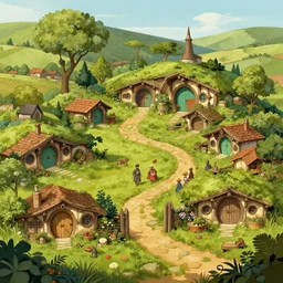 concept art of a beautiful hobbit village, digital art, trending on artstation