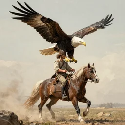 man riding eagle bird by greg rutkowski