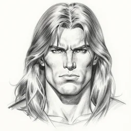 jim lee!!! pencil sketch by jim lee close up headshot of he-man  long hair  as superhero  in the style of jim lee, x-men superhero comic book character by jim lee