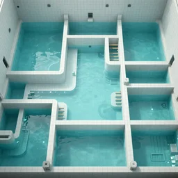 Level 37, commonly referred to as the Poolrooms, is an expansive complex of interconnected rooms and corridors slightly submerged in undulating, lukewarm water. Each area of the level varies greatly in size and structure, ranging from uniform pools and hallways to more open, abnormally-shaped areas. The walls, ceilings, and floors of the level all appear to be constructed from the same white ceramic tile, with the only deviation from this color being the blue-green hue of the water.
