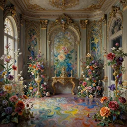 a beautifull intricate victorian room with many flowers, intricate detailed color smashing fluid oilpaint, 3 d render, hyper realistic detailed, color leaves, ruan jia, wlop. scifi, fantasy, hyper detailed, octane render, concept art, by peter mohrbacher, by wlop, by ruan jia