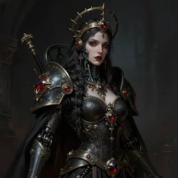 gothic byzantine queen, cyborg, dark fantasy, warhammer 4 0 k, portrait, highly detailed, digital painting, trending on artstation, concept art, sharp focus, illustration, art by artgerm and greg rutkowski and magali villeneuve