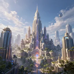 magical aether city, highly detailed, 4k, HDR, award-winning, octane render, artstation