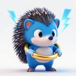 ( ( ( ( a cute blue hedgehog with gold large ring and blue lightning ) ) ) ), large gold ring!, blue fur, gold ring, beautiful green hill, extremely detailed, fantasy painting, by jean - baptiste monge!!!!
