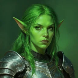 green human faced orc female portrait, vibrant green tone beautiful face, plated armor intricate, elegant, highly detailed, trending on artstation, by ilja repin by greg rutkowski, digital painting