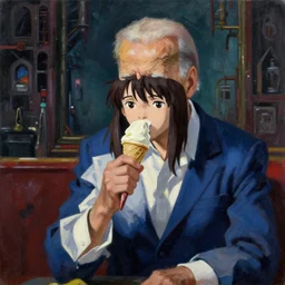 baroque oil painting of anime key visual environment concept art of anime girl as joe biden, eating ice cream, brutalist, dark fantasy, rule of thirds, fake hidden detail, trending on pixiv fanbox, acrylic palette knife and brush, style of makoto shinkai studio ghibli genshin impact jamie wyeth james gilleard greg rutkowski