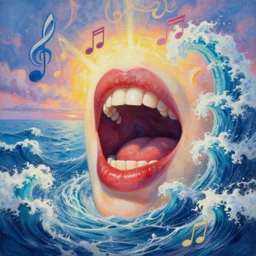 Splitting Sea :: Even if our mouths where filled with song and praise like the ocean, and our tongues full of joy like it’s manny waves we could never reach Your praise, surrealism, musical notes, EPIC ,beautiful sea landscapes, Very colorful painting 8k trending on art station, Intricate details, very realistic, cinematic lighting, volumetric lighting,