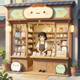 a still of a cute kawaii shop keeper selling items online, a detailed and ornate shop in a contemporary setting by wlop and greg rutkowski and makoto shinkai and studio ghibli and kyoto animation, highly detailed, digital painting, matte