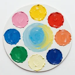 large different coloured dots painted in 2 inch thick!!! impasto shiny dripping oil paint