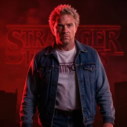 Guy Fieri in Stranger Things, cinematic lighting, cinematic, red and black sky
