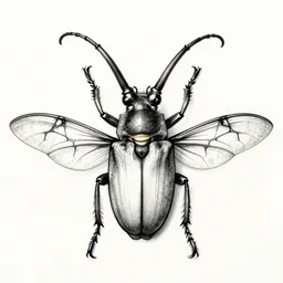 a long horn beetle with ornamented wings, drawing, dot art, charcoal art, serigraphy, ink, soviet art, monochrome, desaturated, low contrast, 8 k, dot, line, bezier curve, ray tracing ambient occlusion