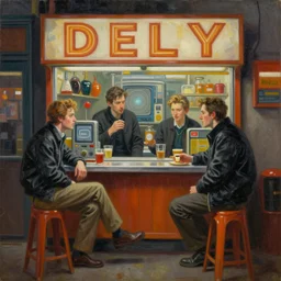 cozy new york deli vantablack cloth technology, vintage shapes, retro technology, happy colors dariusz zawadzki, tim hildebrandt, wayne barlow, bruce pennington, larry elmore, oil on canvas, deep depth field, masterpiece, cinematic composition. dramatic zoom, hyperdetailed, hd, hdr