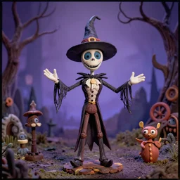 witch gardener from Tim Burton's Nightmare Before Christmas, stop motion, claymation, cinestill 800t
