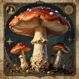 vintage magic mushroom illustration, 4k post-processing highly detailed by wlop, Junji Murakami, Mucha Klimt, Sharandula, Hiroshi Yoshida, Artgerm, Craig Mullins,dramatic, moody cinematic lighting