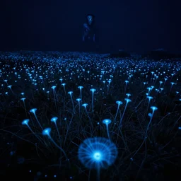 beautiful nature photography of bioluminescent flowers from planet pandora, low light, avatar, james cameron
