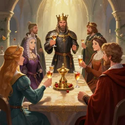 medieval toast with king, queen and guests, deviantart, artstation, fantasy