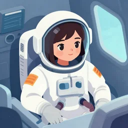 ( ( strong dither ) ), editorial illustration interior portrait of space ship with a young astronaut girl, isometric 3 d, bauhaus, mads berg, christopher balaskas, dynamic composition, detailed, matte print, dynamic perspective, halftone texture, muted color, lomography