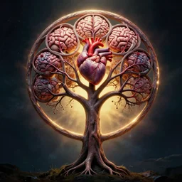 holy grail tree of life brains heart veins, cinematic masterpiece, beautiful lighting