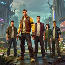 photo post futurist valley : 4, character : - 3, 4 k rtx hdr volume light concept studio matte painting environement digital illustration style gta 5 art that looks like it is from borderlands and by feng zhu and loish and laurie greasley, victo ngai, andreas rocha, john harris by jesper ejsing, by rhads, makoto shinkai and lois