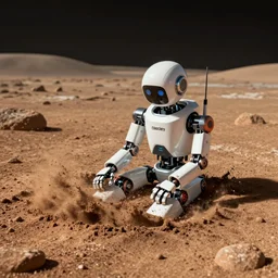 a robot on the martian surface stuck in quicksand, a computer rendering by thota vaikuntham, cgsociety, space art, uhd image, rendered in maya, vray tracing