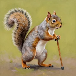an old squirrel walking with a walking cane, painted by Mike Winkelmann
