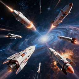 an intergalactic war with spaceships and missiles and explosions and stars