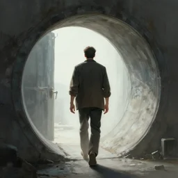 a man walking into the portal, concept art, illustration, highly detailed, artwork, cinematic, hyper realistic, art station