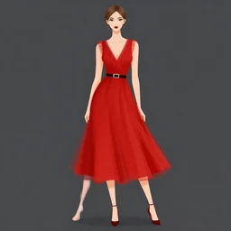 an illustration of a french fashion model posing in a red dress inspired by coby whitmore