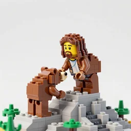 jesus climbing a mountain of bears, lego