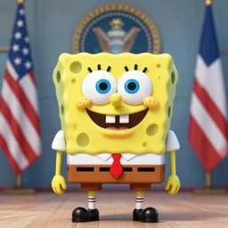 spongebob in real life becoming president of the united states, hyper realistic,