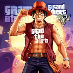 luffy in Grand Theft Auto 5 cover art, epic, 4k resolution, extremely detailed, very sharp, artstation, digital art, vibrant,