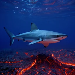 shark swimming in lava, 8K, photography, video, 2000s photo