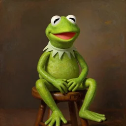 portrait of Kermit the frog sitting on a stool, 1700s oil painting, antique