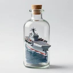 a aircraft carrier in a bottle, like a ship in a bottle