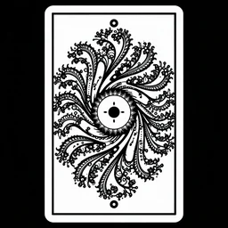 a beautiful black and white fractal tarot card featuring bold occult imagery with clean lines. haeckel. detailed adult coloring book